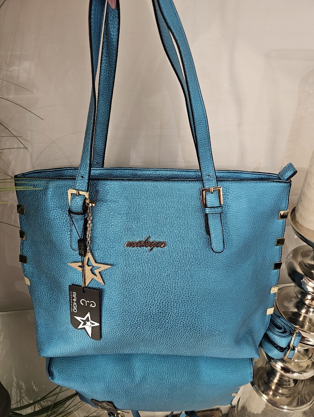 Makgio  European Brand Metallic Texture Teal Tote Bag - Stylish Shoulder Bag